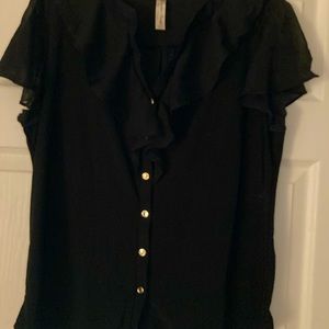 Black short sleeve Blouse with sheer sleeves